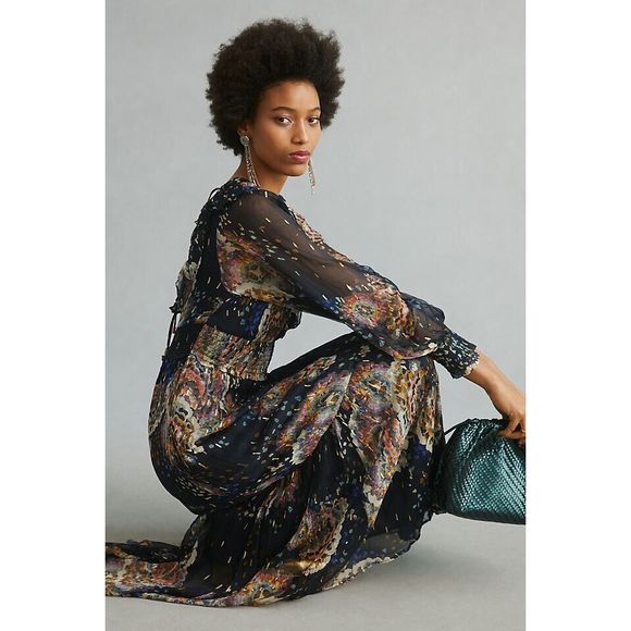 Anthropologie Navy Floral Maxi Dress - Picture 6 of 9